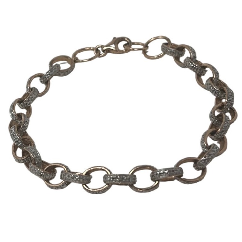 Sterling Silver 925 Pave CZ Alternating Oval‎ Link Bracelet 7.5" Lobster Clasp
